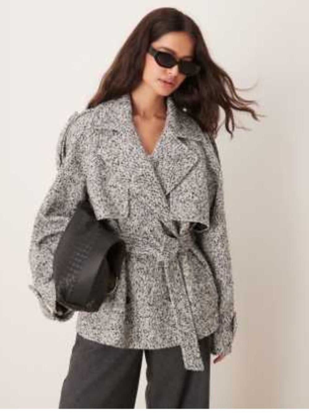 ASOS Gray Textured Belted Trench Coat | Like New